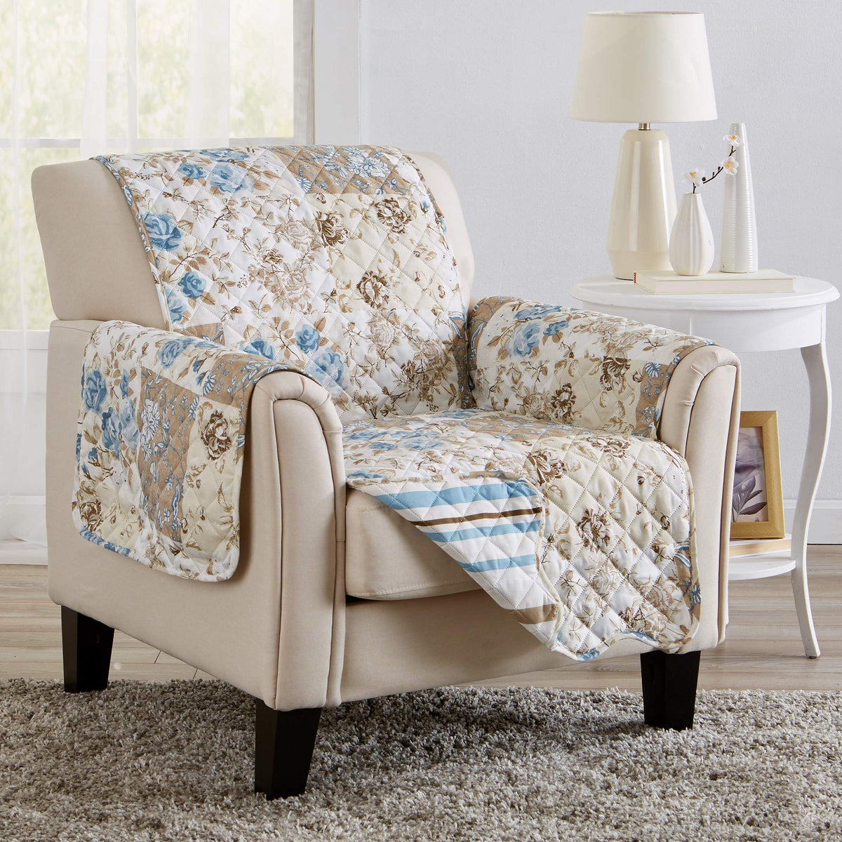 Great Bay Home Reversible Patchwork Sofa Cover - Washable Slipcover Furniture Protector with Elastic Straps - Perfect for Kids & Pets - Box-Stitched Detail (Taupe)