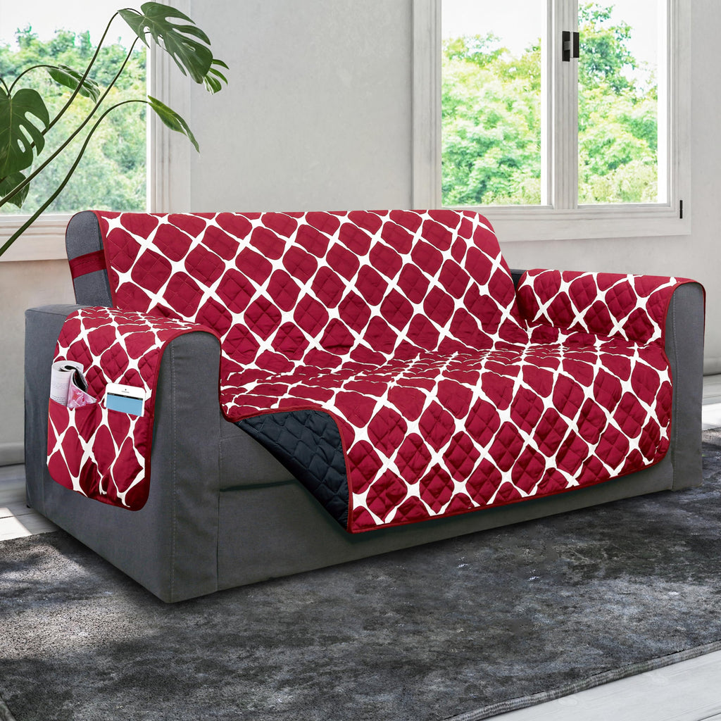 Elegant Comfort Quilted Furniture Protectors Solid and Printed Design Reversible Slipcovers Featuring Elastic Straps and Smart Pockets Great for Pets, and More, Bloomingdale Loveseat, Cream/Taupe