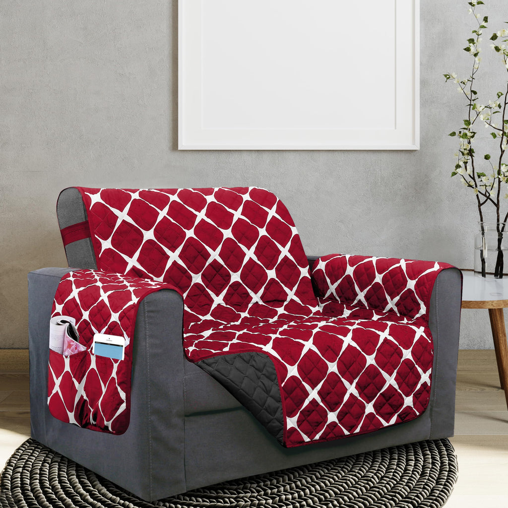 Elegant Comfort Quilted Furniture Protectors Solid and Printed Design Reversible Slipcovers Featuring Elastic Straps and Smart Pockets Great for Pets, and More, Bloomingdale Loveseat, Cream/Taupe