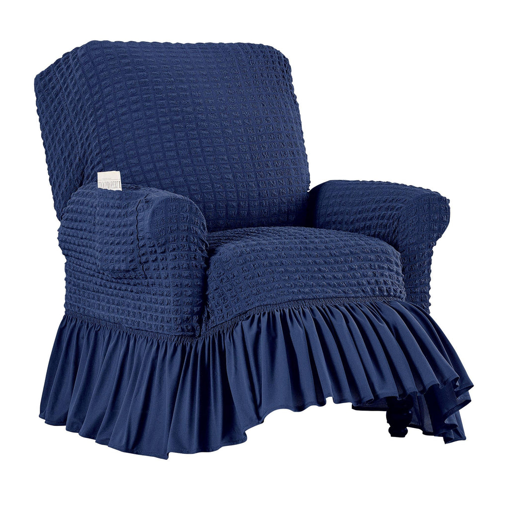 Collections Etc Textured Squares Ruffled Slipcover Taupe Loveseat