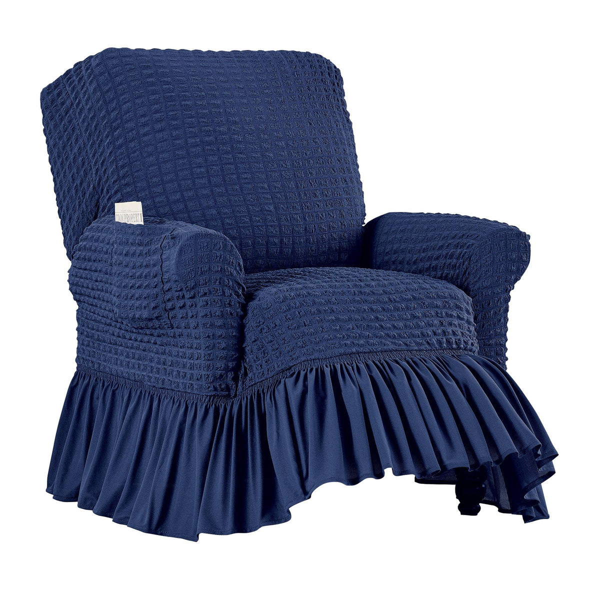 Collections Etc Textured Squares Ruffled Slipcover Taupe Loveseat