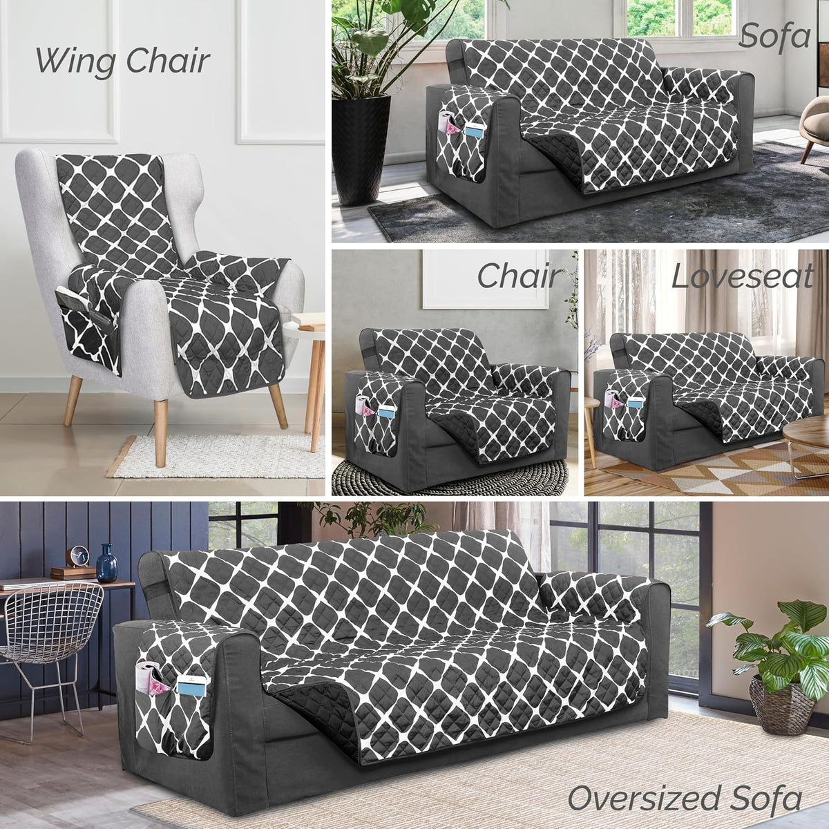Elegant Comfort Quilted Furniture Protectors Solid and Printed Design Reversible Slipcovers Featuring Elastic Straps and Smart Pockets Great for Pets, and More, Bloomingdale Loveseat, Cream/Taupe