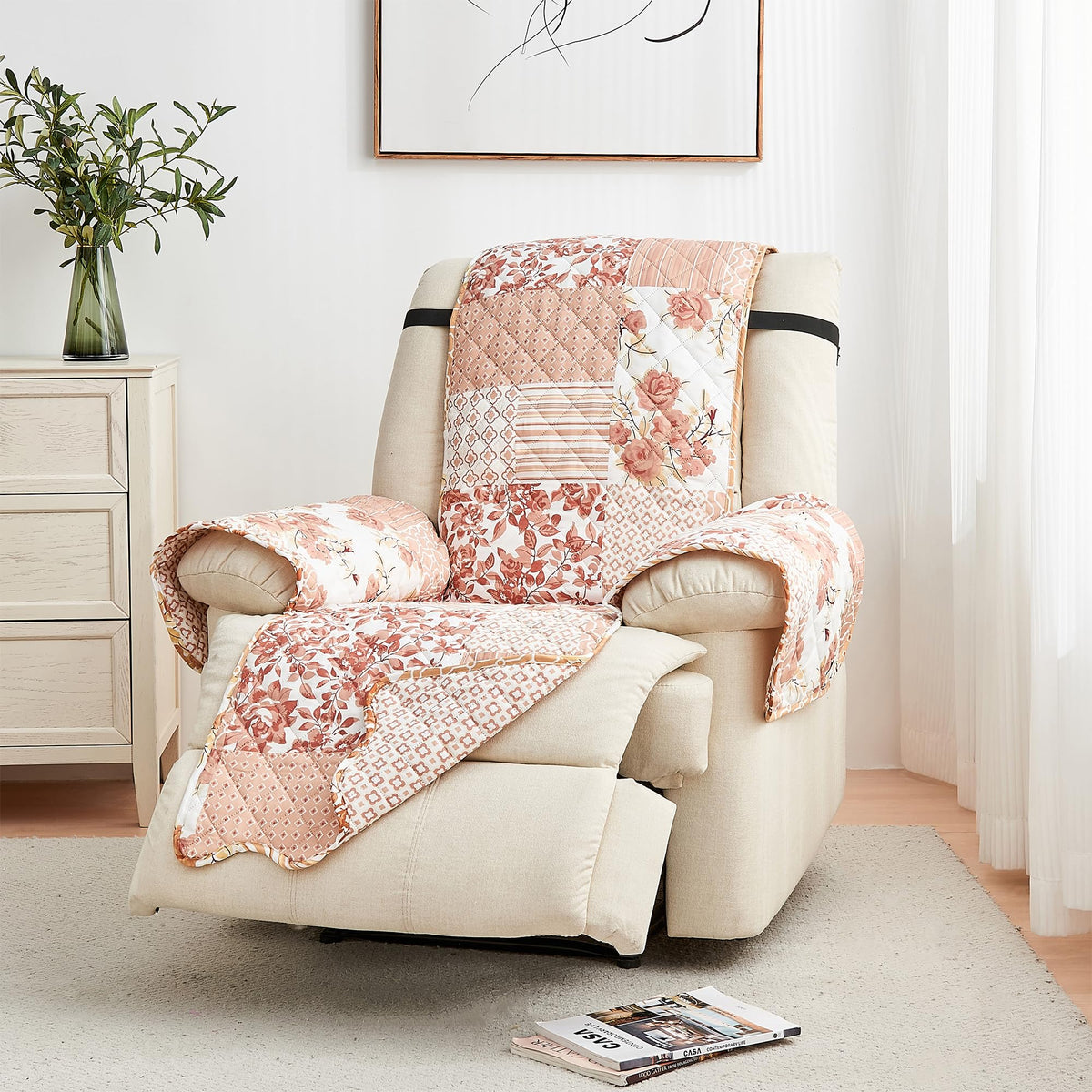 Great Bay Home Reversible Patchwork Sofa Cover - Washable Slipcover Furniture Protector with Elastic Straps - Perfect for Kids & Pets - Box-Stitched Detail (Taupe)
