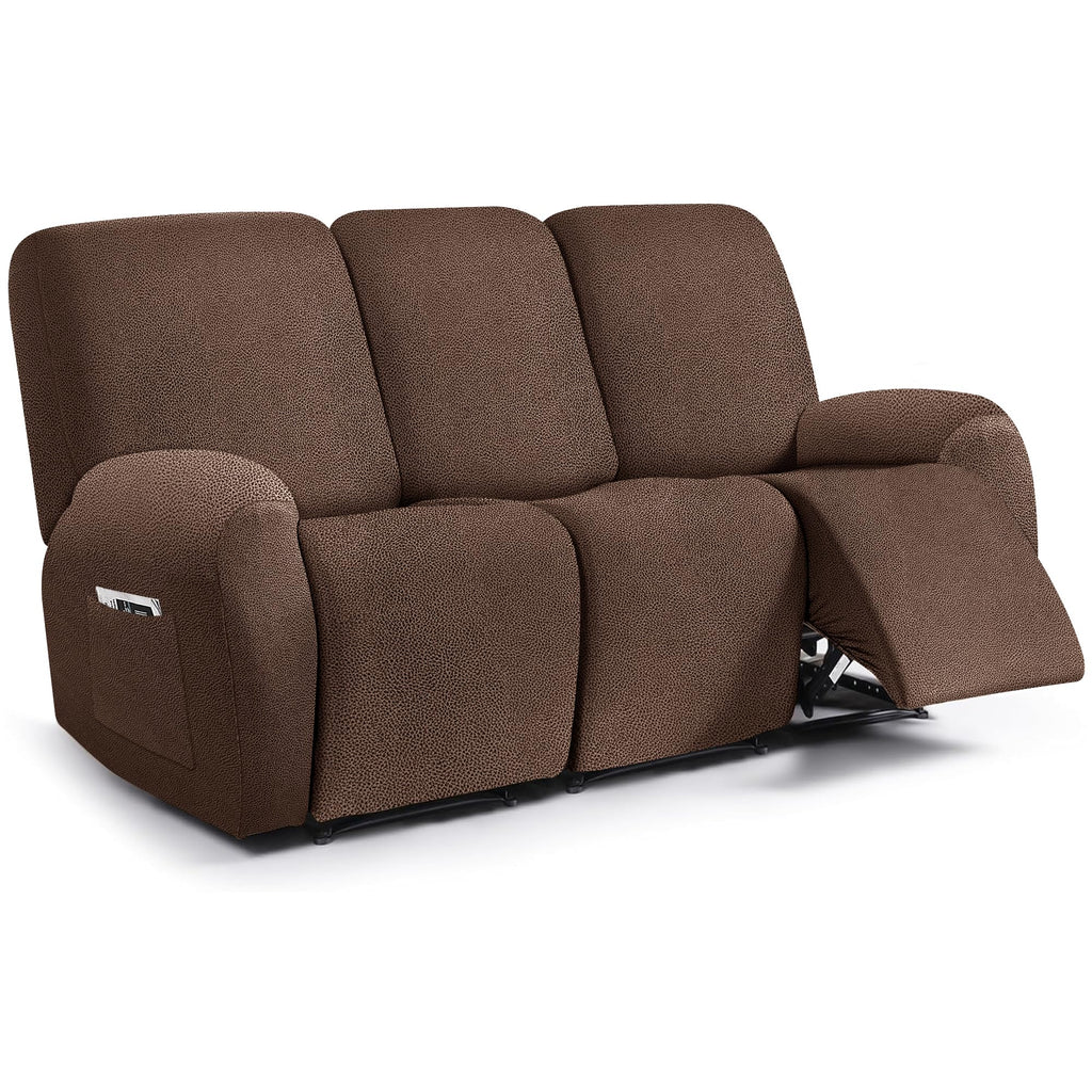 ANARACHON Leather Look Loveseat Recliner Cover, 6-Pieces Stretch Dual Recliner Sofa Covers, Soft Reclining Couch Slipcover, Washable Furniture Protector for Pets (2 Seater,256 Black)