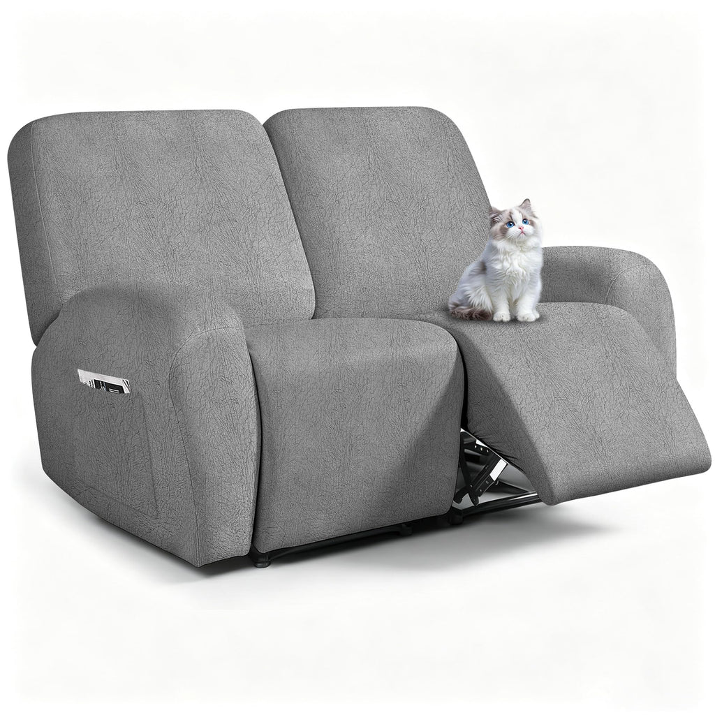 ANARACHON Leather Look Loveseat Recliner Cover, 6-Pieces Stretch Dual Recliner Sofa Covers, Soft Reclining Couch Slipcover, Washable Furniture Protector for Pets (2 Seater,256 Black)