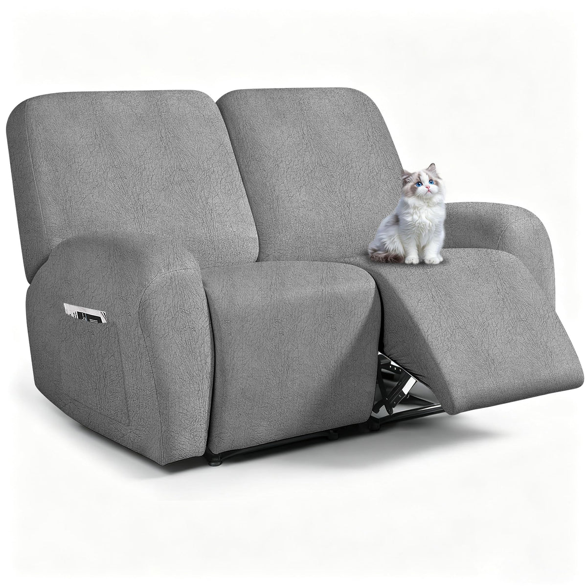 ANARACHON Leather Look Loveseat Recliner Cover, 6-Pieces Stretch Dual Recliner Sofa Covers, Soft Reclining Couch Slipcover, Washable Furniture Protector for Pets (2 Seater,256 Black)