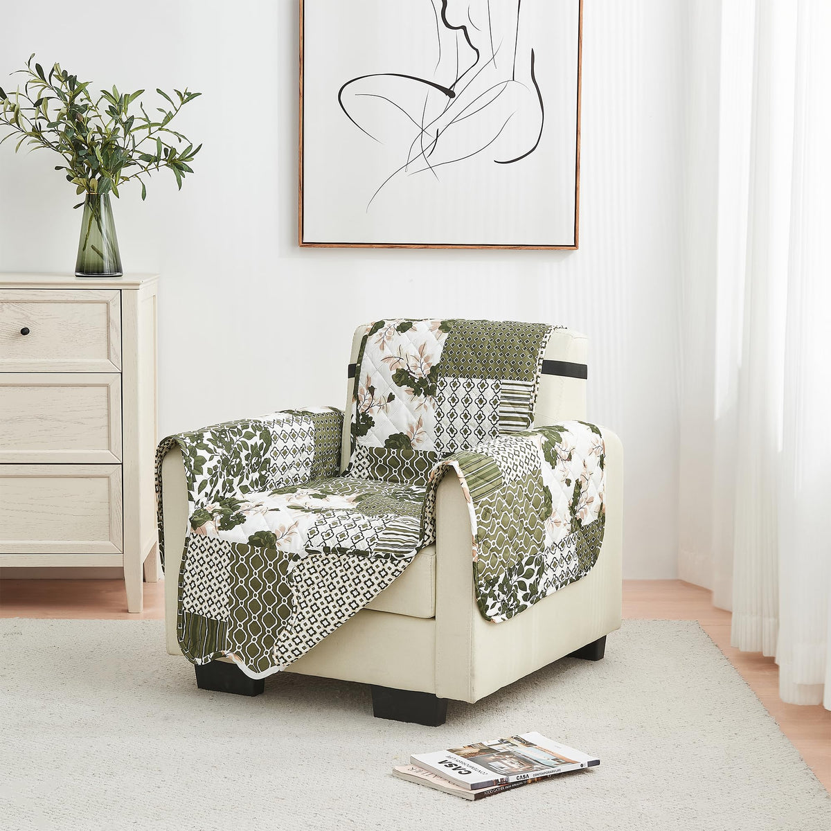 Great Bay Home Reversible Patchwork Sofa Cover - Washable Slipcover Furniture Protector with Elastic Straps - Perfect for Kids & Pets - Box-Stitched Detail (Taupe)
