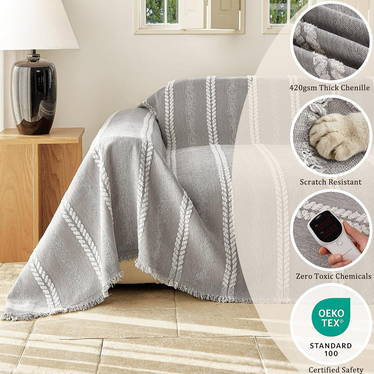VOIR Waterproof Couch Covers for Dogs Washable, Boho Stripe Sofa Cover