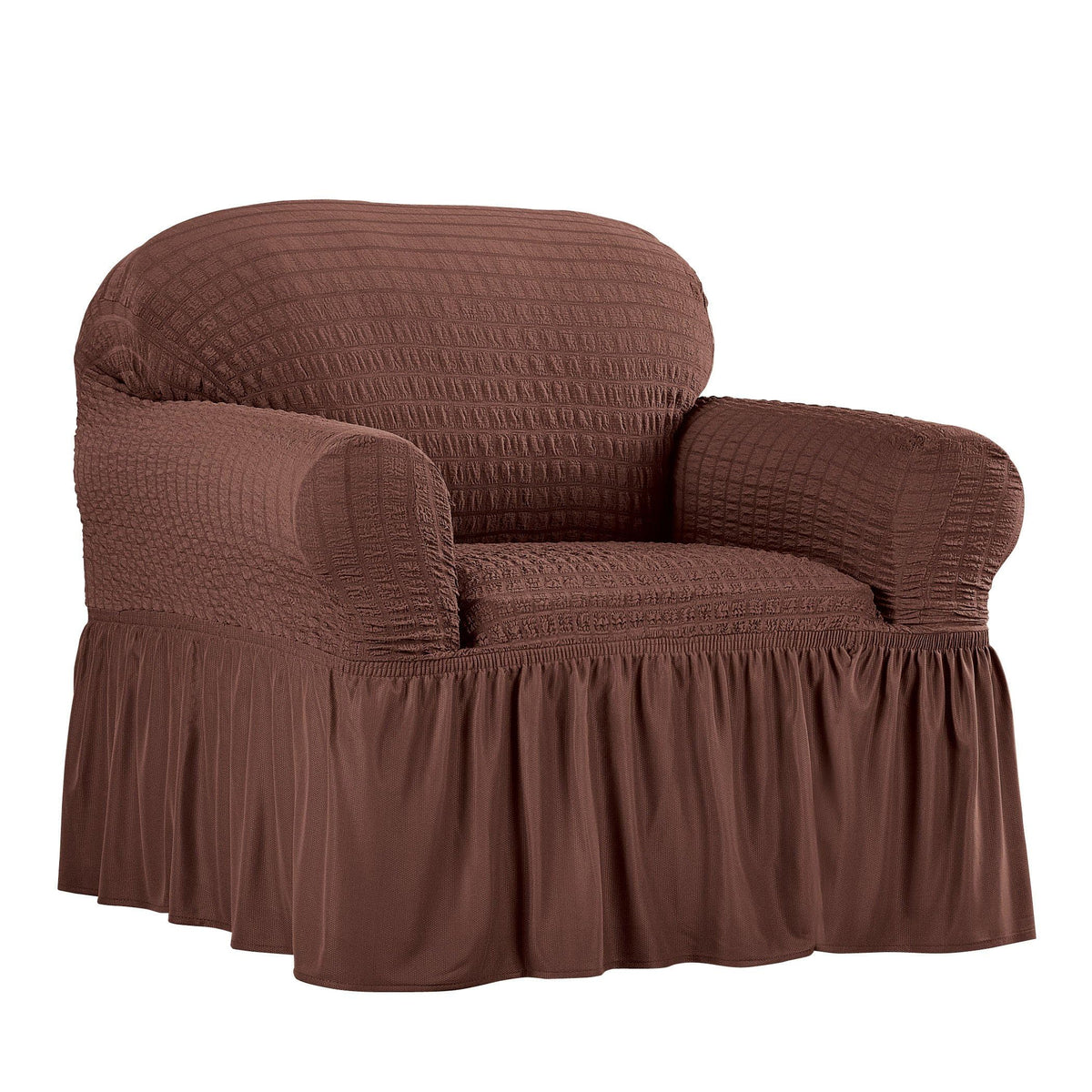 Collections Etc Textured Squares Ruffled Slipcover Taupe Loveseat
