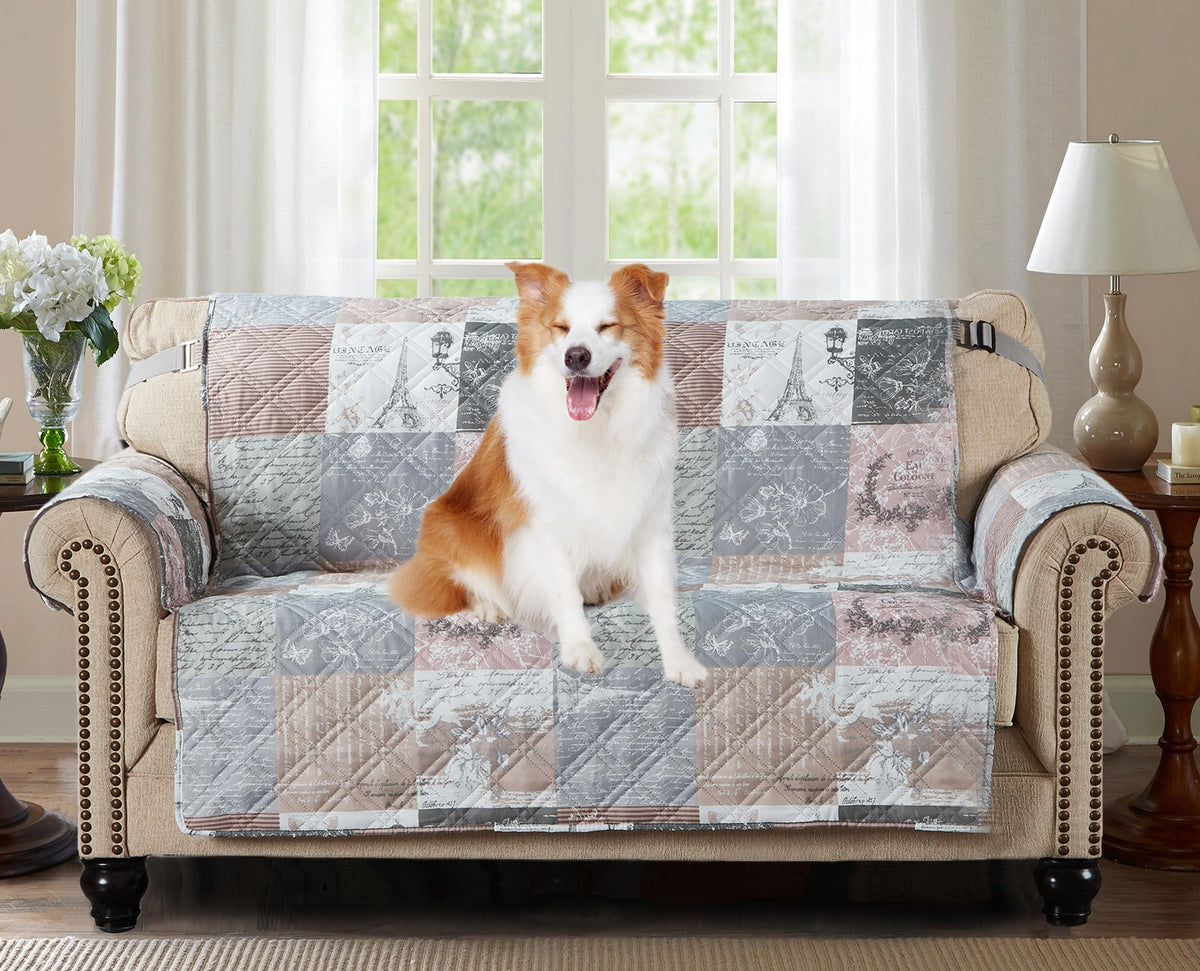 Brilliant Sunshine Blue Toile Couch Loveseat Slip Cover for Dogs