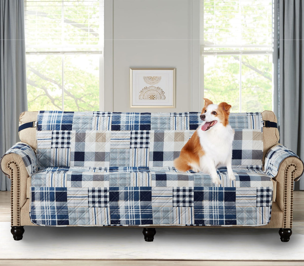 Brilliant Sunshine Multi Grey Stripes Couch Loveseat Slip Cover for Dogs