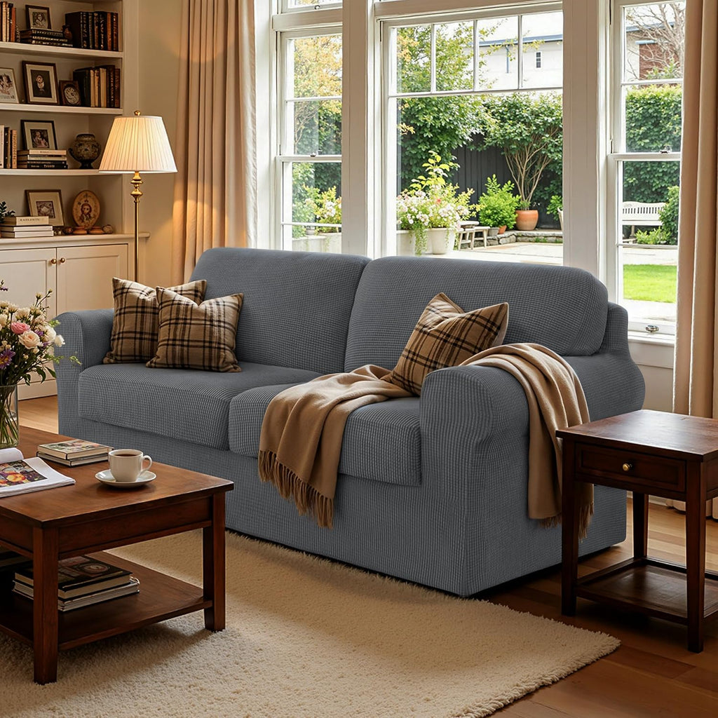 CHUN YI 5 Piece Stretch Couch Covers for Sofa, Loveseat, Grey
