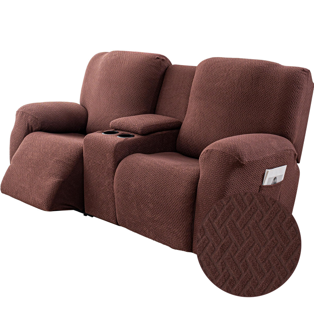 Genina Recliner Loveseat Covers with Console,2 Seater,Taupe