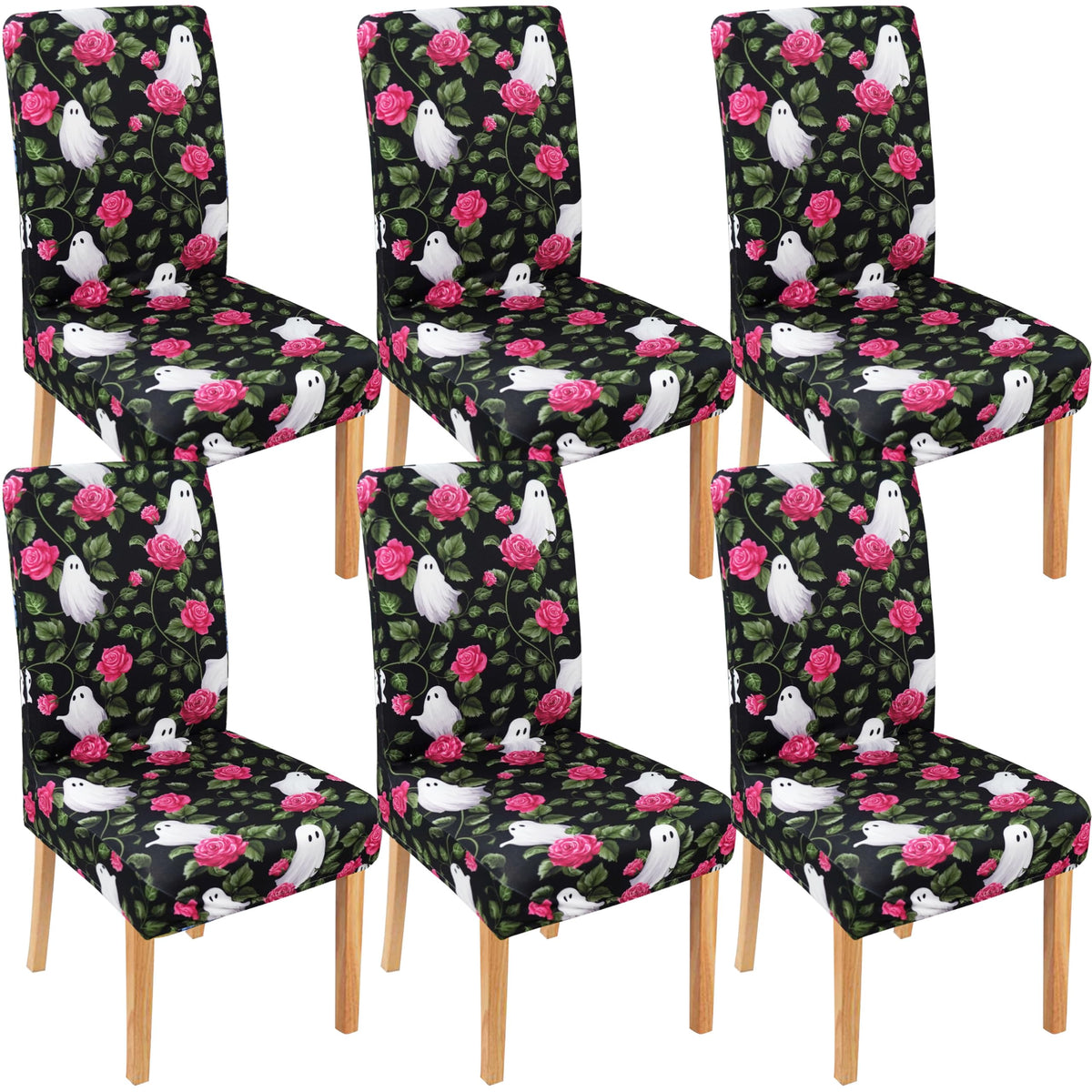 Halloween Chair Covers Set of 4, Fall Pumpkin Black/White Buffalo Plaid Chairs Slipcover for Dining Room, Removable Washable Breathable Cover in the Kitchen Restaurant Holiday Decor