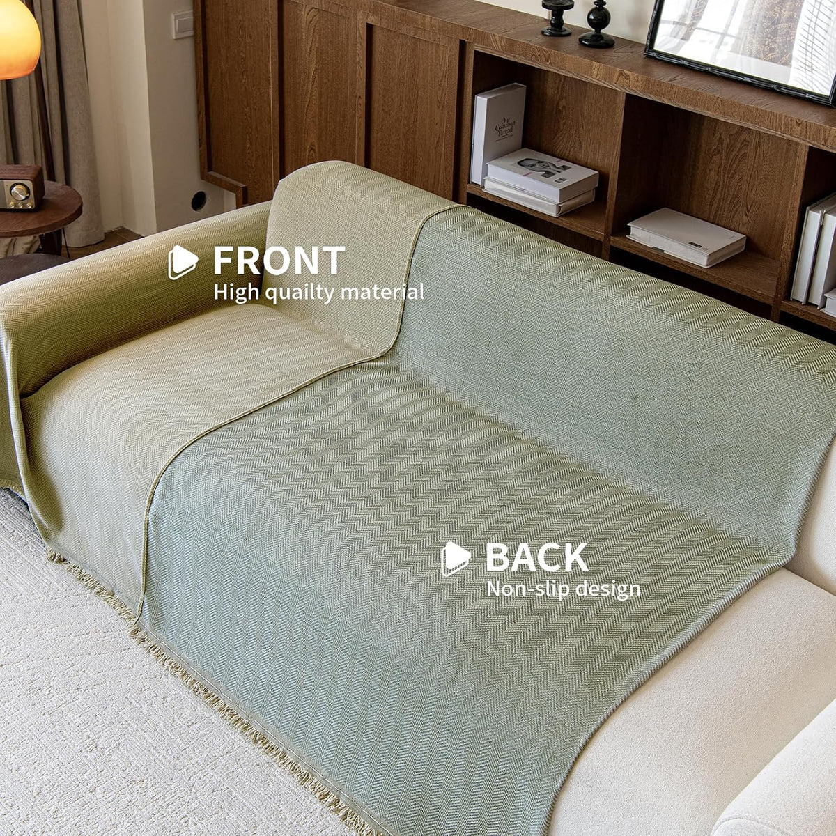 Couch Covers for Dogs 3 Cushion, Loveseat Slipcovers Washable, Pet L Shape Sectional Couch Protector, Boho Sofa Blanket Cover, Herringbone Chenille, Green, 71"x118"