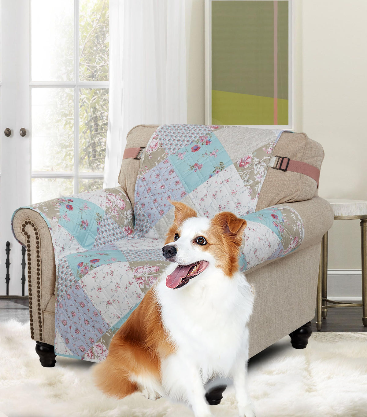 Brilliant Sunshine Blue Toile Couch Loveseat Slip Cover for Dogs