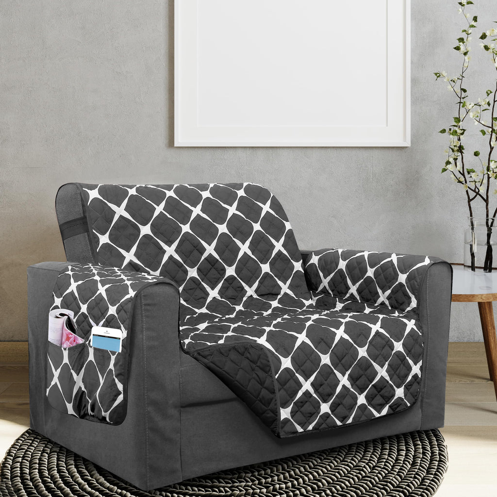 Elegant Comfort Quilted Furniture Protectors Solid and Printed Design Reversible Slipcovers Featuring Elastic Straps and Smart Pockets Great for Pets, and More, Bloomingdale Loveseat, Cream/Taupe
