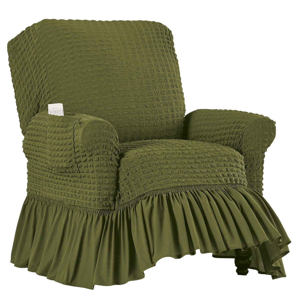 Collections Etc Textured Squares Ruffled Slipcover Taupe Loveseat