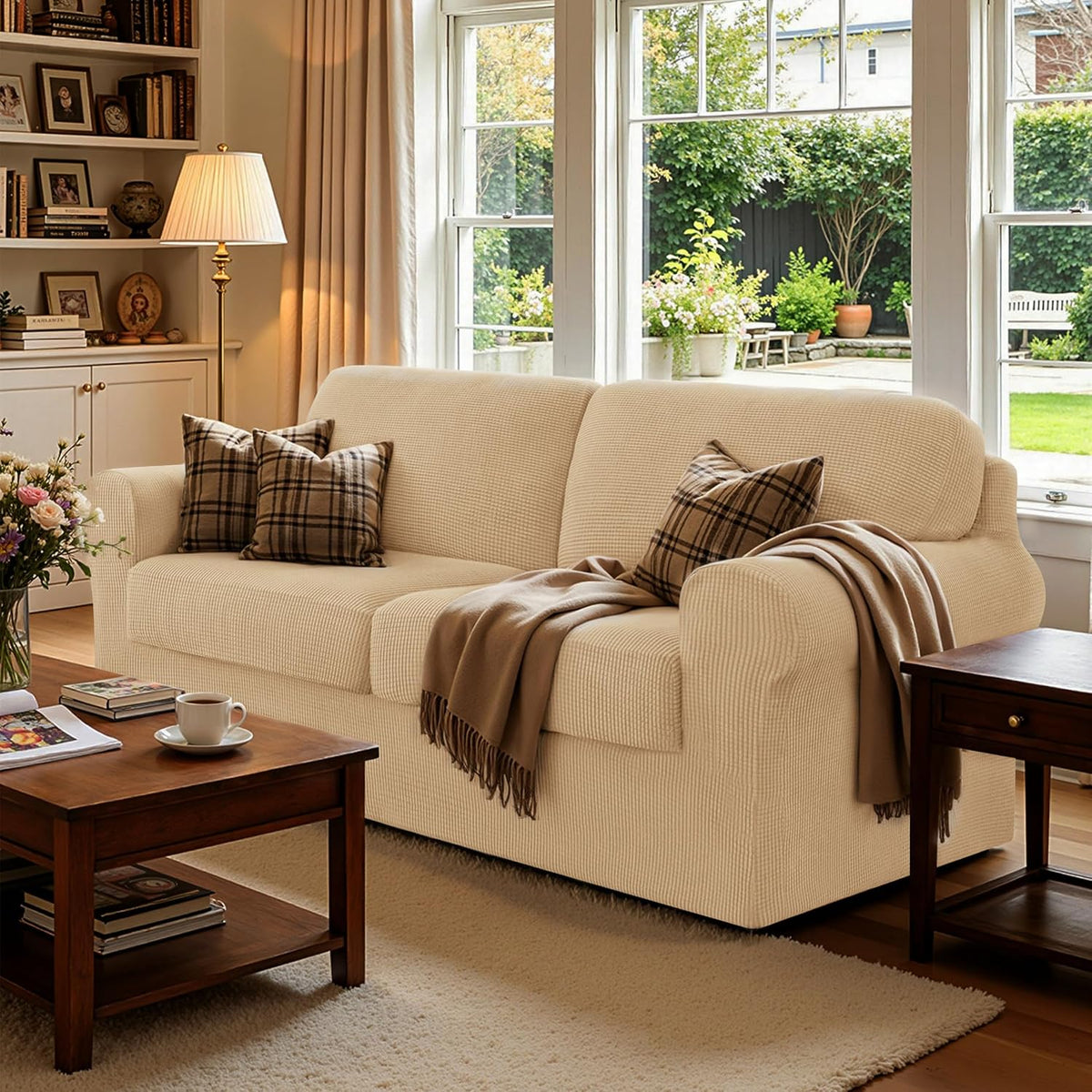 CHUN YI 5 Piece Stretch Couch Covers for Sofa, Loveseat, Khaki