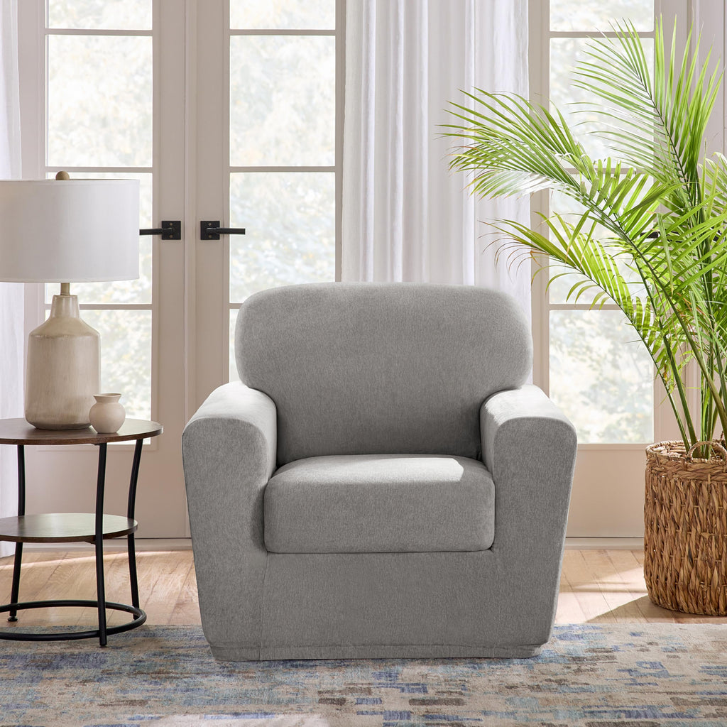 SureFit Cedar Stretch Texture Loveseat Slipcovers, Two-Piece Loveseat Cover and Cushion Cover for A Secure Fit, Machine Washable Cushion and Loveseat Covers, Gray