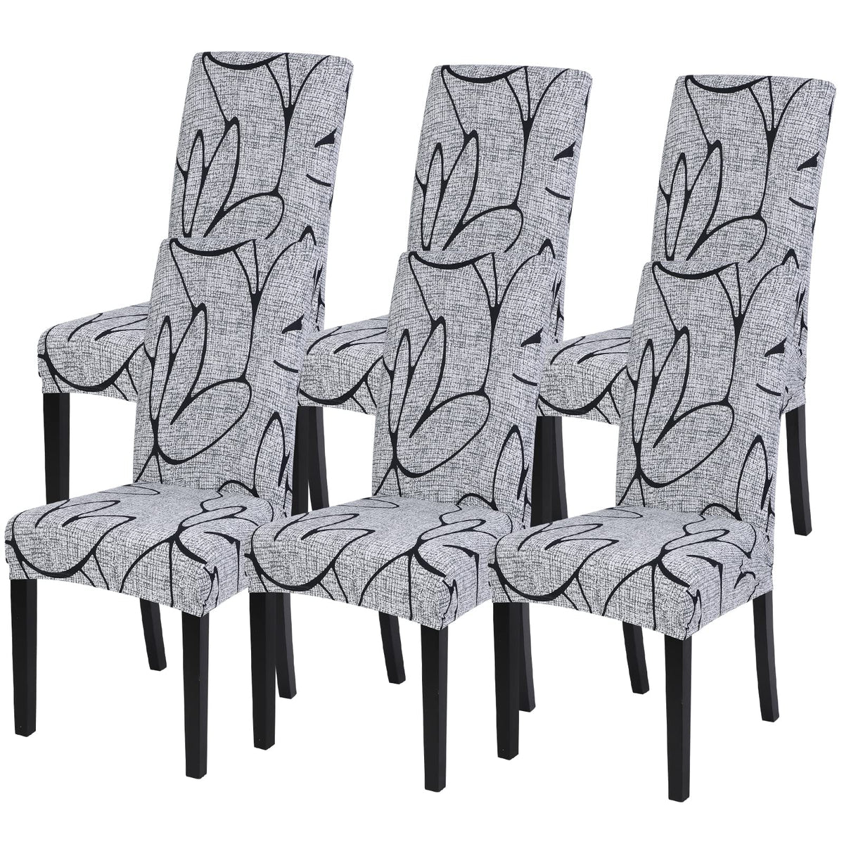 SearchI Dining Room Chair Covers Set of 6, Stretch Jacquard Parsons Chair Slipcovers Super Fit Removable Washable Kitchen Chair Protector Cover for Dining Room, Hotel, Ceremony (Beige Rhombus)