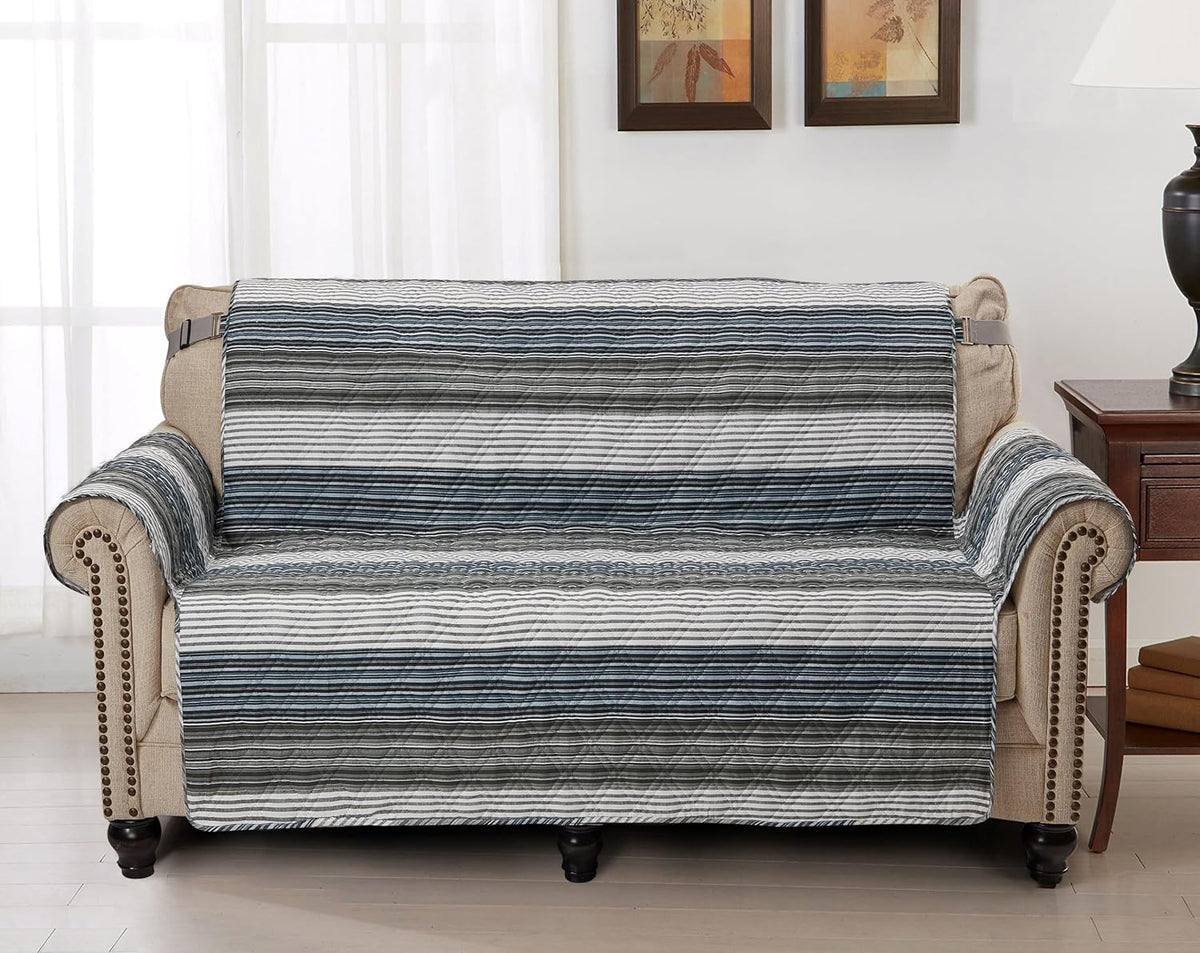 Brilliant Sunshine Multi Grey Stripes Couch Loveseat Slip Cover for Dogs