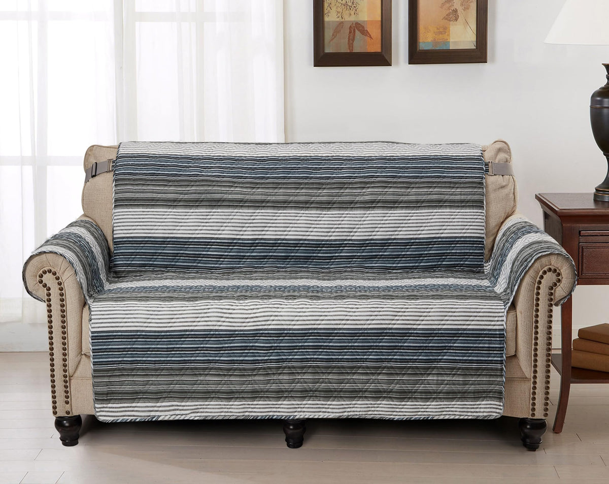 Brilliant Sunshine Multi Grey Stripes Couch Loveseat Slip Cover for Dogs