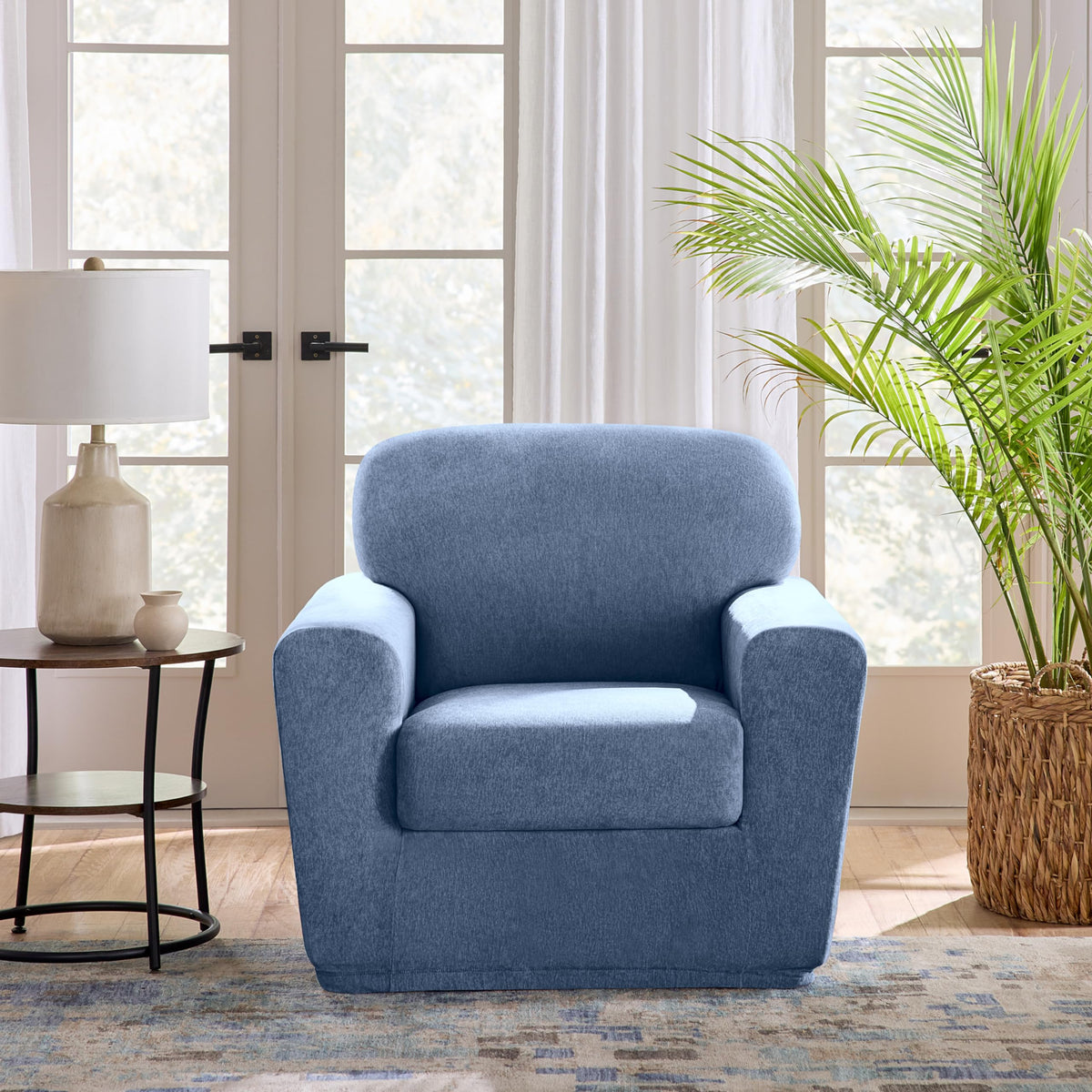 SureFit Cedar Stretch Texture Loveseat Slipcovers, Two-Piece Loveseat Cover and Cushion Cover for A Secure Fit, Machine Washable Cushion and Loveseat Covers, Gray