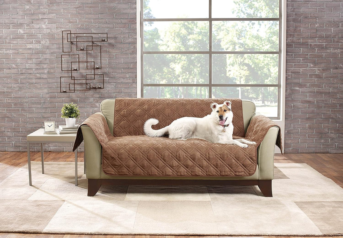 SureFit SF45035 Deluxe Non Skid Waterproof Pet Loveseat Furniture Cover - Brown