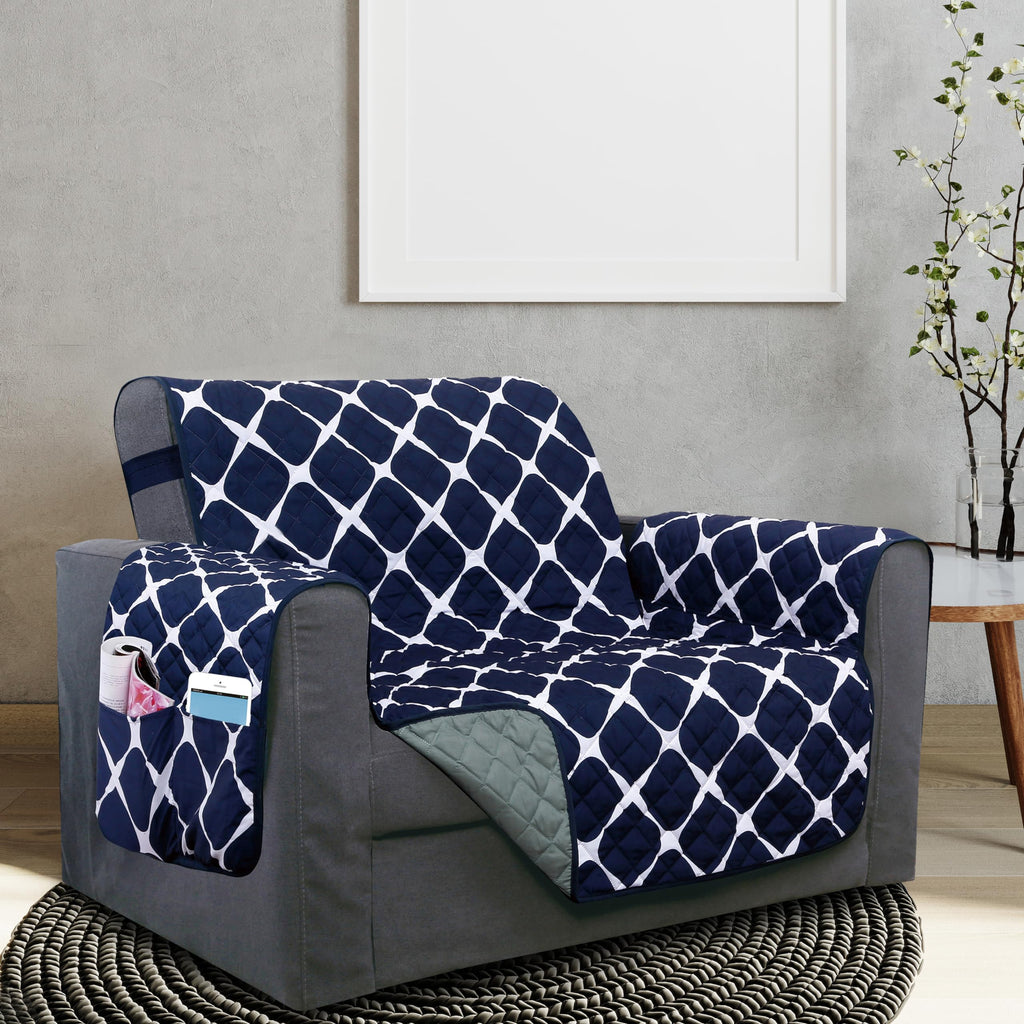 Elegant Comfort Quilted Furniture Protectors Solid and Printed Design Reversible Slipcovers Featuring Elastic Straps and Smart Pockets Great for Pets, and More, Bloomingdale Loveseat, Cream/Taupe