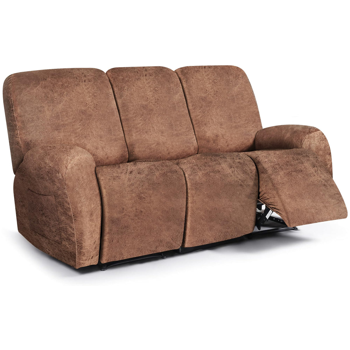 ANARACHON Leather Look Loveseat Recliner Cover, 6-Pieces Stretch Dual Recliner Sofa Covers, Soft Reclining Couch Slipcover, Washable Furniture Protector for Pets (2 Seater,256 Black)
