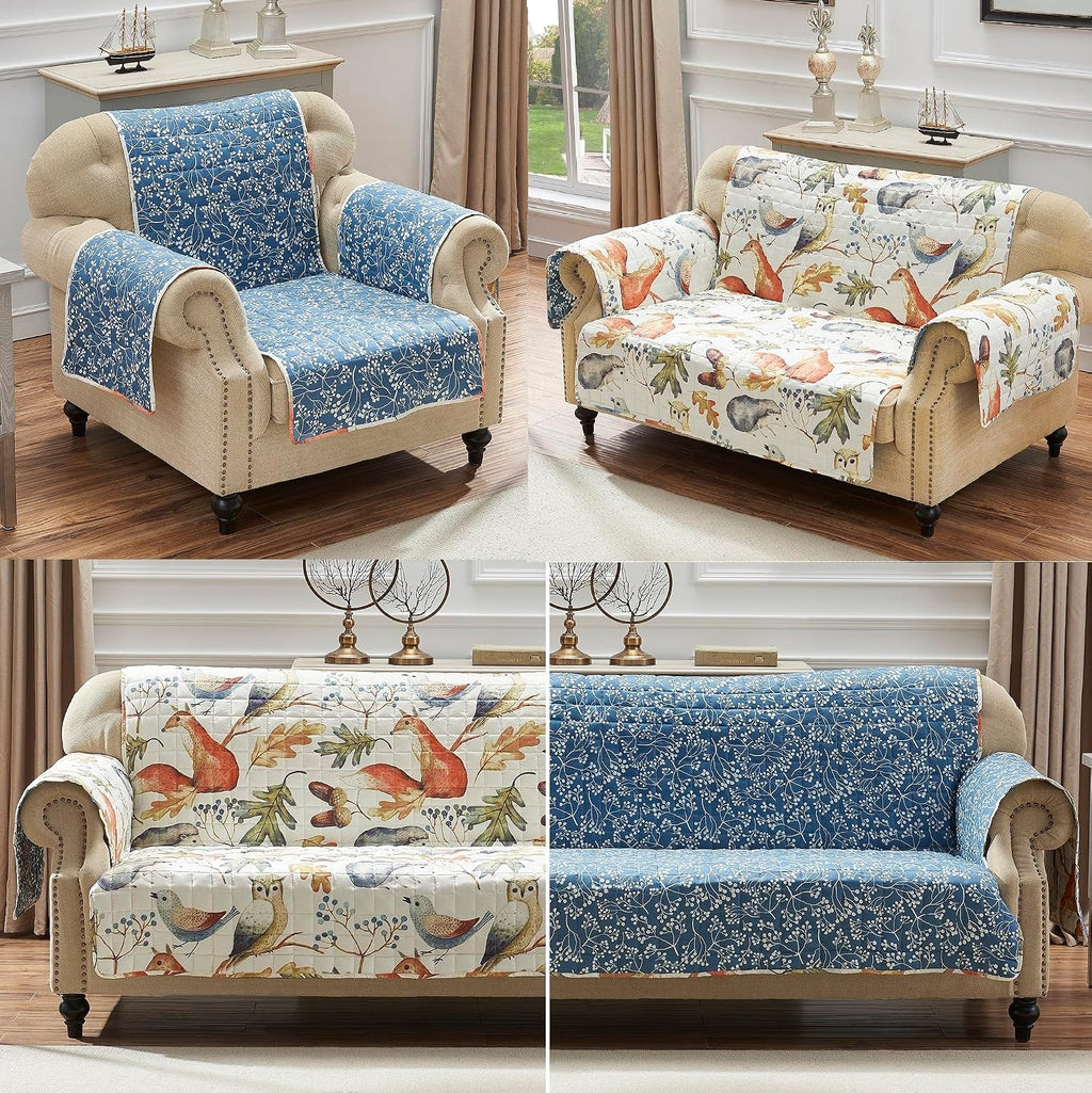 Greenland Home Willow Reversible Slipcover - Furniture Protector - Loveseat - Natural