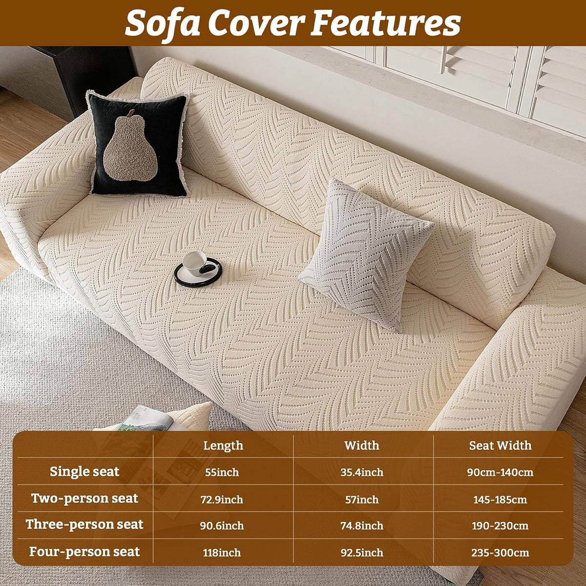 Stretch Sofa Cover for 2-3 Cushion Couch, Washable Couch Cover for Sofa & Loveseat, Non-Slip Sofa Slipcover for Furniture Protection, Soft Couch Covers for Sofa, Pet Friendly