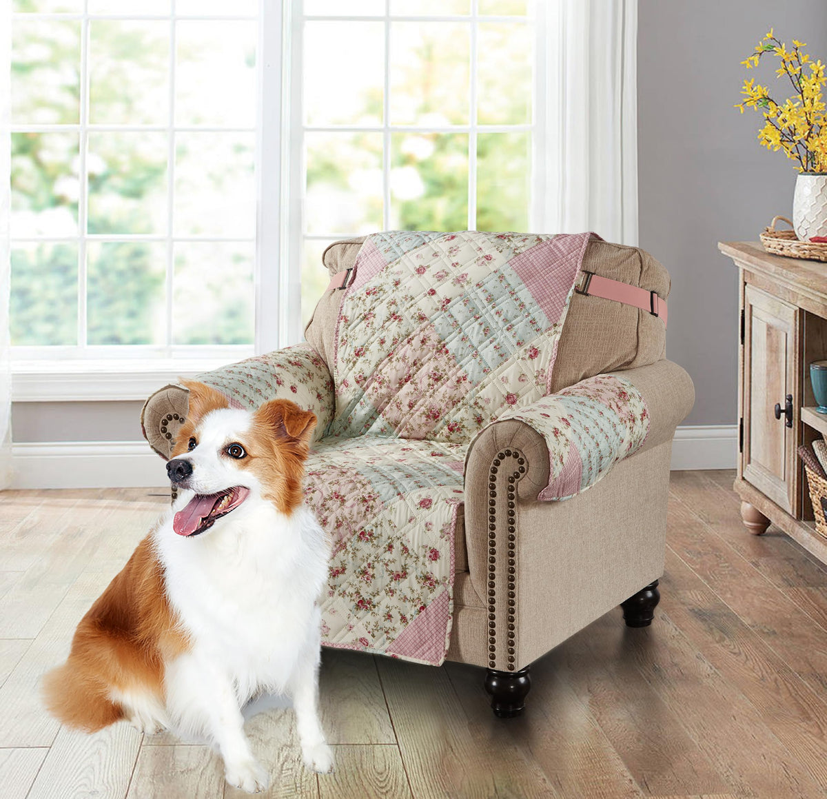 Brilliant Sunshine Blue Toile Couch Loveseat Slip Cover for Dogs