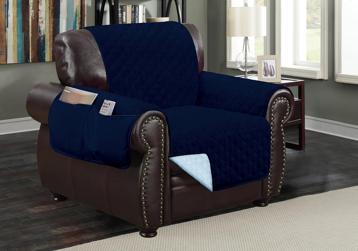 Crystal Trading Furniture Protector Slipcover - Reversible Quilted - Machine Washable - Polyester - Durable Fabric - 2 Pockets for Magazines, Newspapers, Remotes (Sofa, Purple-Light Purple)
