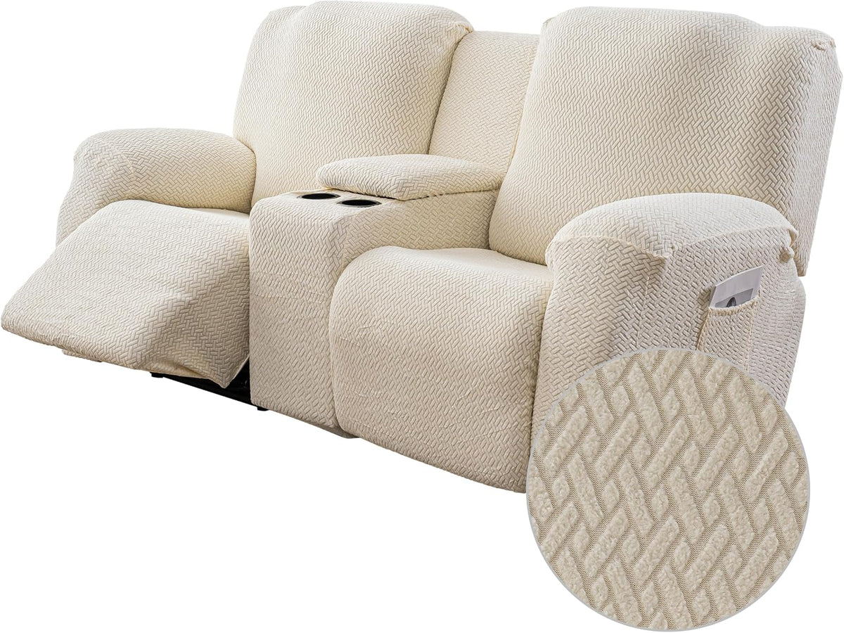 Genina Recliner Loveseat Covers with Console,2 Seater,Beige
