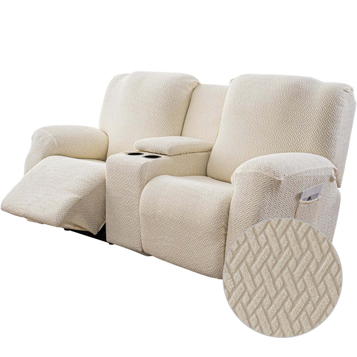 Genina Recliner Loveseat Covers with Console,2 Seater,Taupe