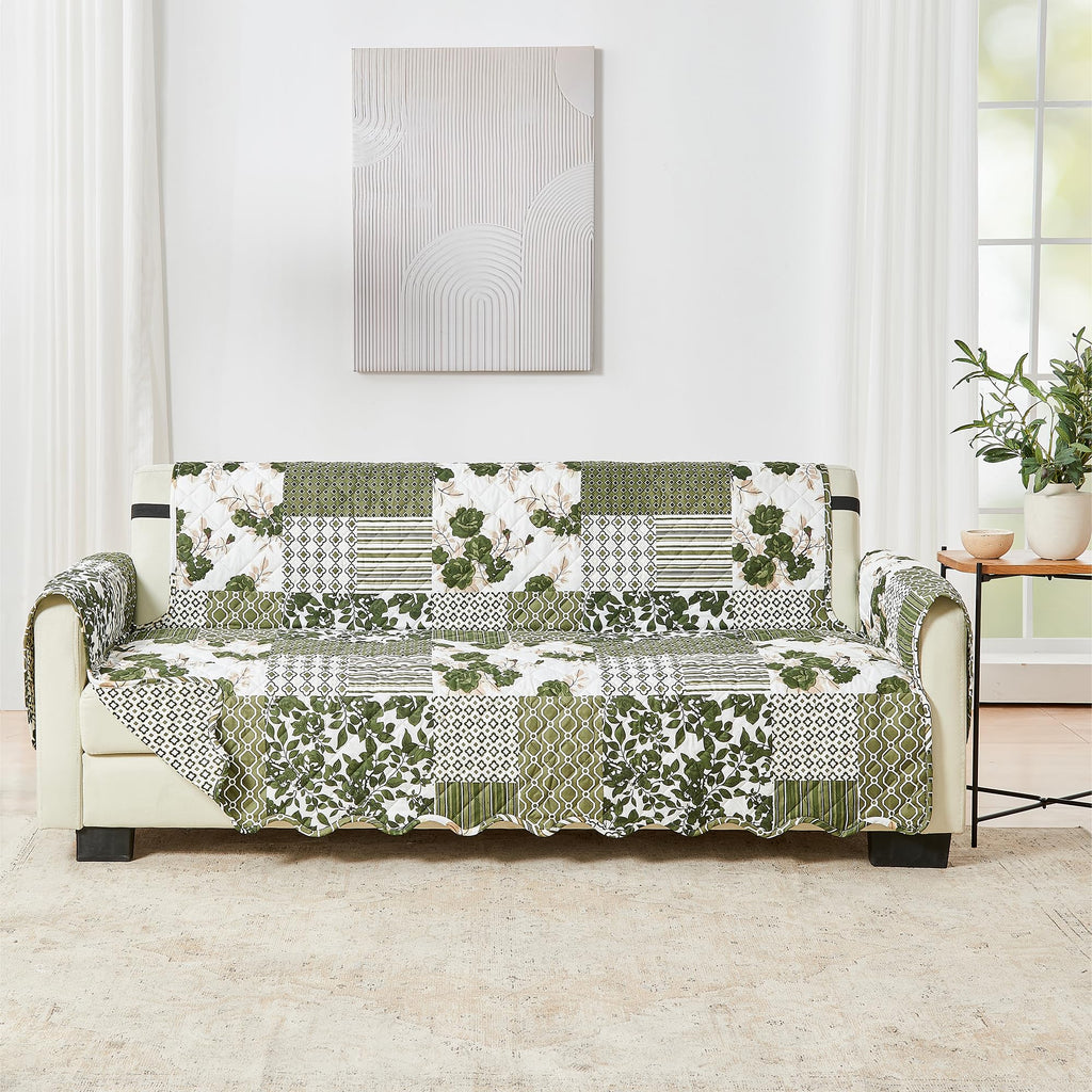 Great Bay Home Reversible Patchwork Sofa Cover - Washable Slipcover Furniture Protector with Elastic Straps - Perfect for Kids & Pets - Box-Stitched Detail (Taupe)