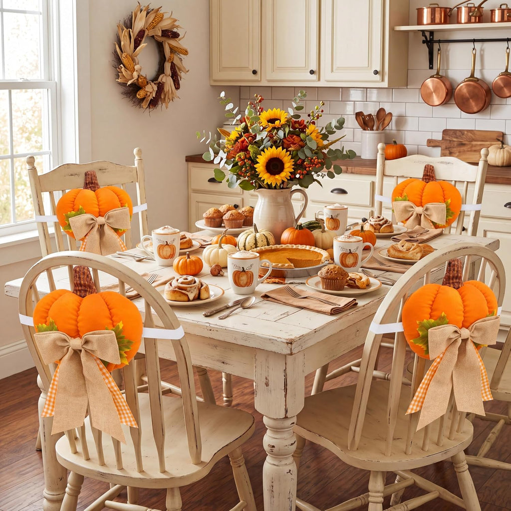 Honeydak 3D Fall Chair Covers Set of 4 Pumpkin Chair Back Covers