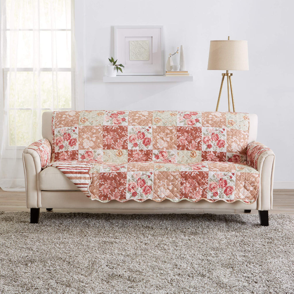 Great Bay Home Reversible Patchwork Sofa Cover - Washable Slipcover Furniture Protector with Elastic Straps - Perfect for Kids & Pets - Box-Stitched Detail (Taupe)
