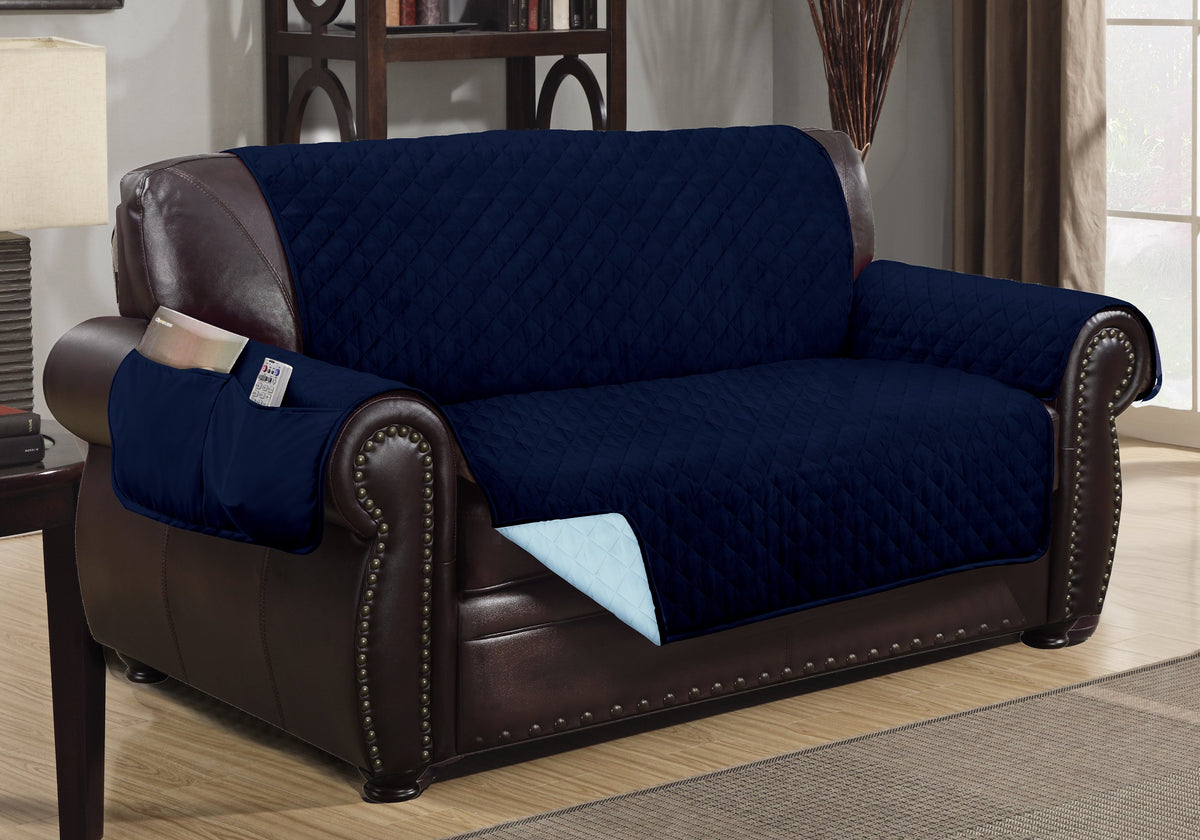 Crystal Trading Furniture Protector Slipcover - Reversible Quilted - Machine Washable - Polyester - Durable Fabric - 2 Pockets for Magazines, Newspapers, Remotes (Sofa, Purple-Light Purple)