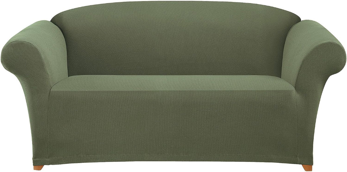 Home One Piece Stretch Loveseat Slipcover Honeycomb Hunter Green