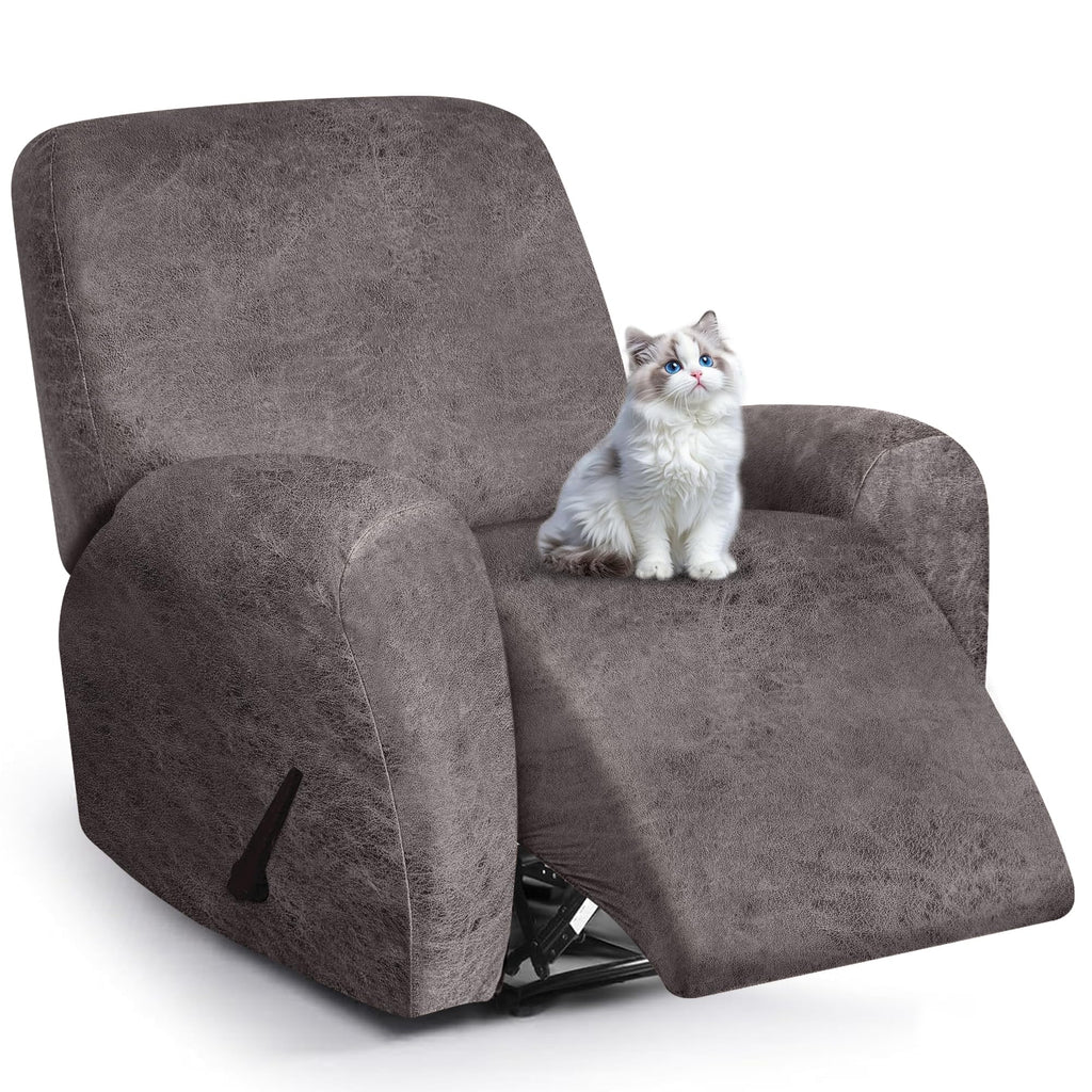 ANARACHON Leather Look Loveseat Recliner Cover, 6-Pieces Stretch Dual Recliner Sofa Covers, Soft Reclining Couch Slipcover, Washable Furniture Protector for Pets (2 Seater,256 Black)