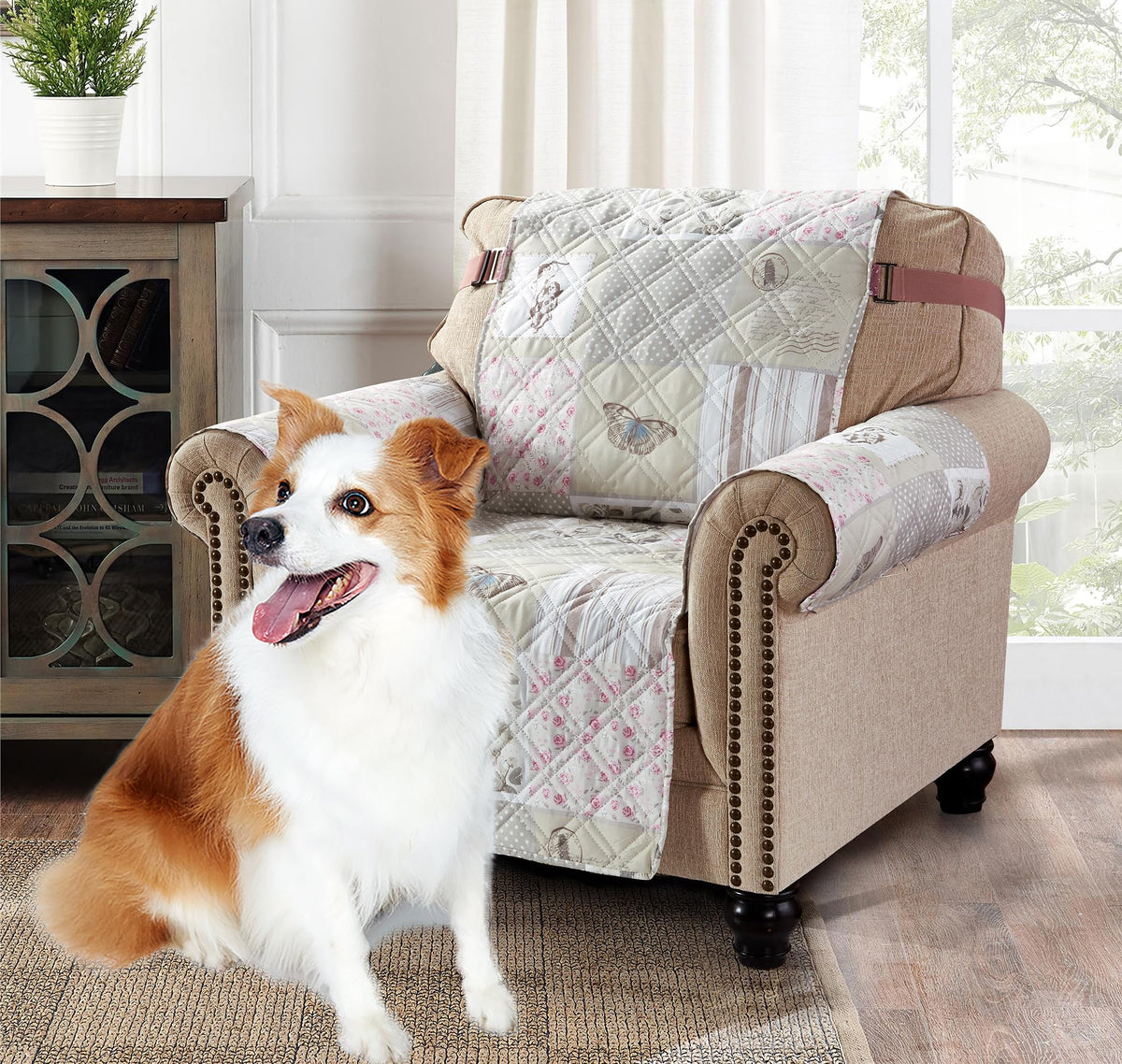 Brilliant Sunshine Blue Toile Couch Loveseat Slip Cover for Dogs