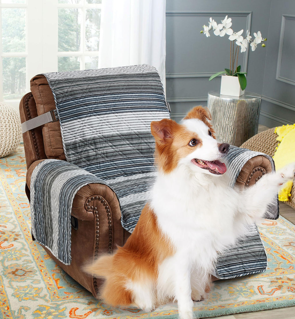 Brilliant Sunshine Multi Grey Stripes Couch Loveseat Slip Cover for Dogs