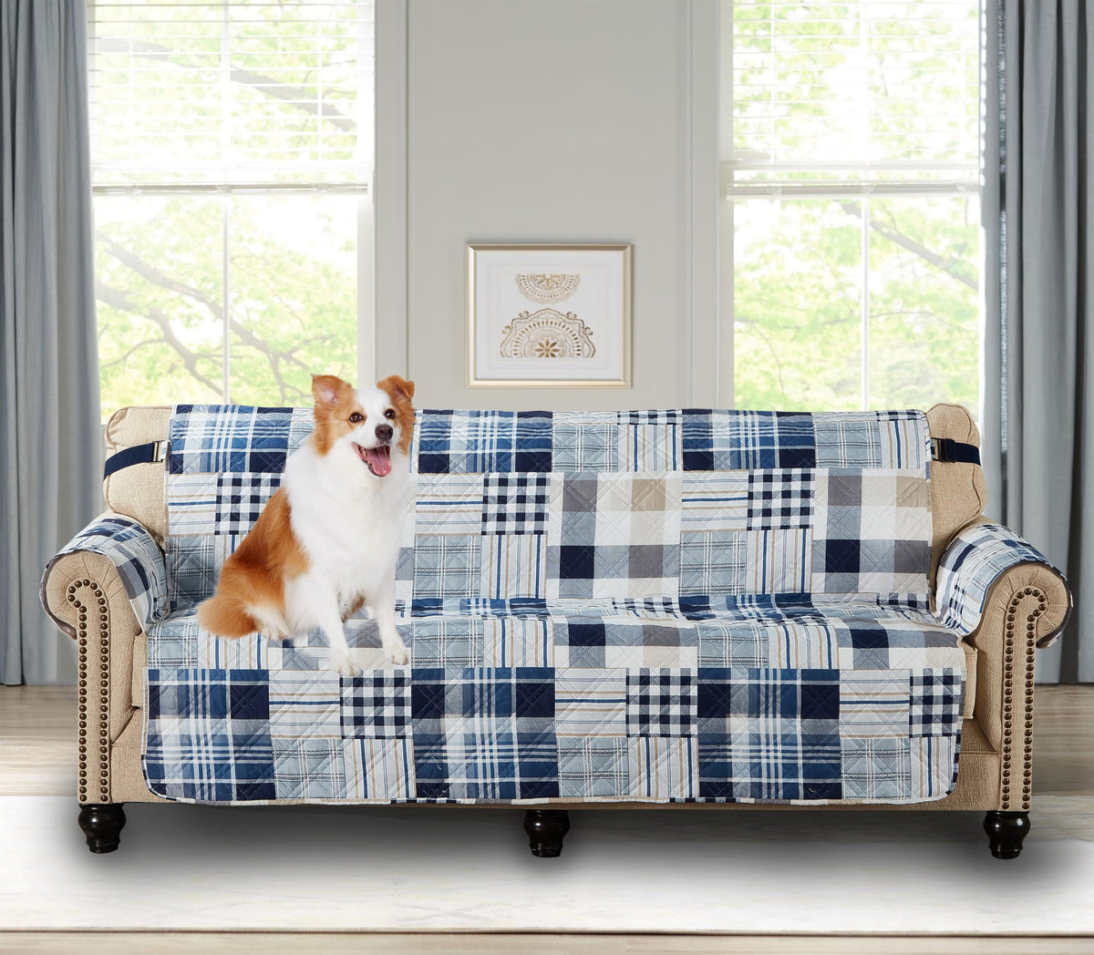Brilliant Sunshine Multi Grey Stripes Couch Loveseat Slip Cover for Dogs