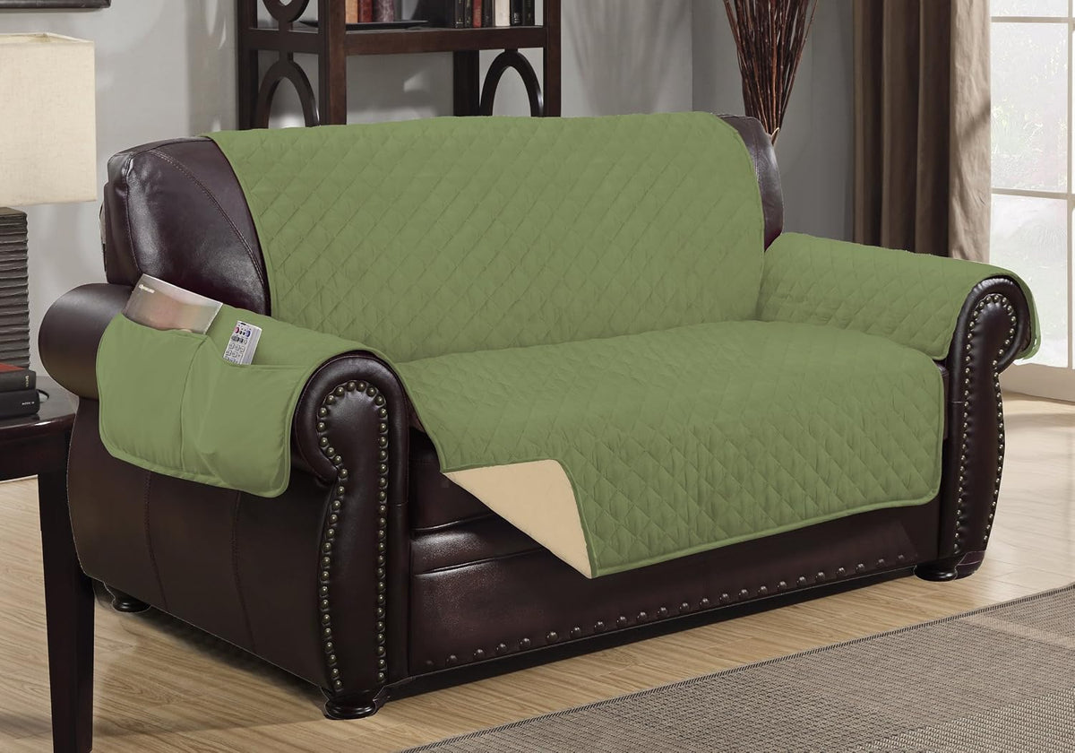 Crystal Trading Furniture Protector Slipcover - Reversible Quilted - Machine Washable - Polyester - Durable Fabric - 2 Pockets for Magazines, Newspapers, Remotes (Sofa, Purple-Light Purple)