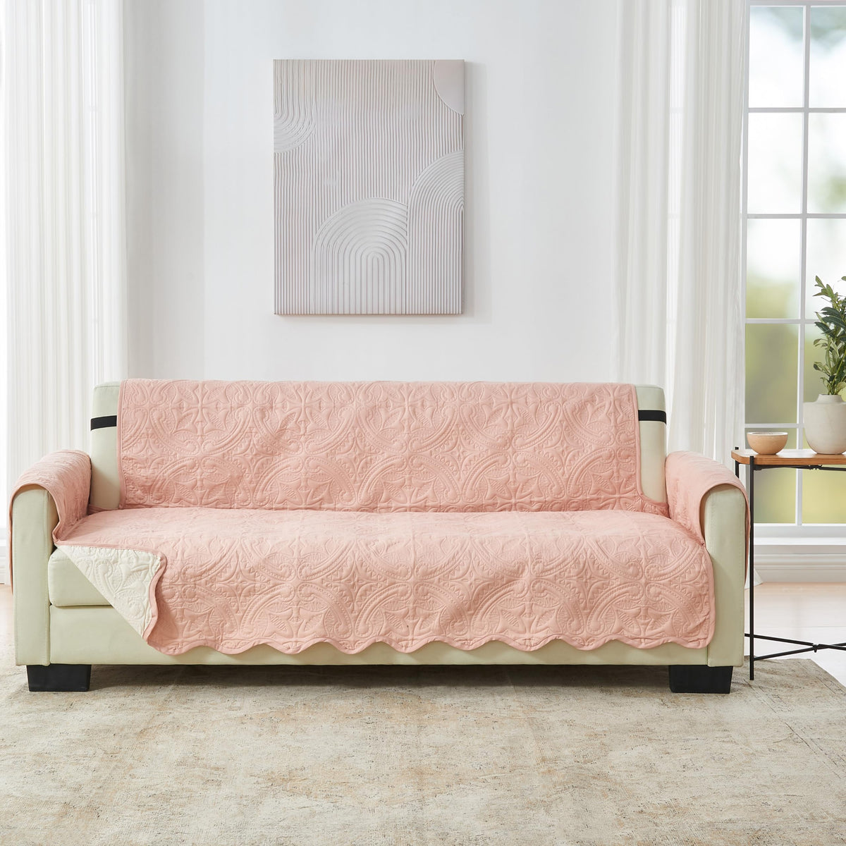 Great Bay Home Reversible Patchwork Sofa Cover - Washable Slipcover Furniture Protector with Elastic Straps - Perfect for Kids & Pets - Box-Stitched Detail (Taupe)