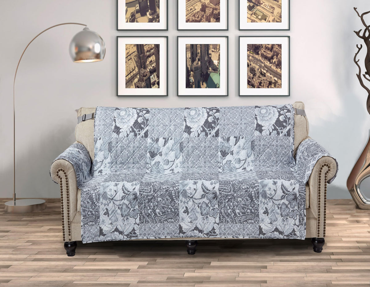 Brilliant Sunshine Blue Toile Couch Loveseat Slip Cover for Dogs