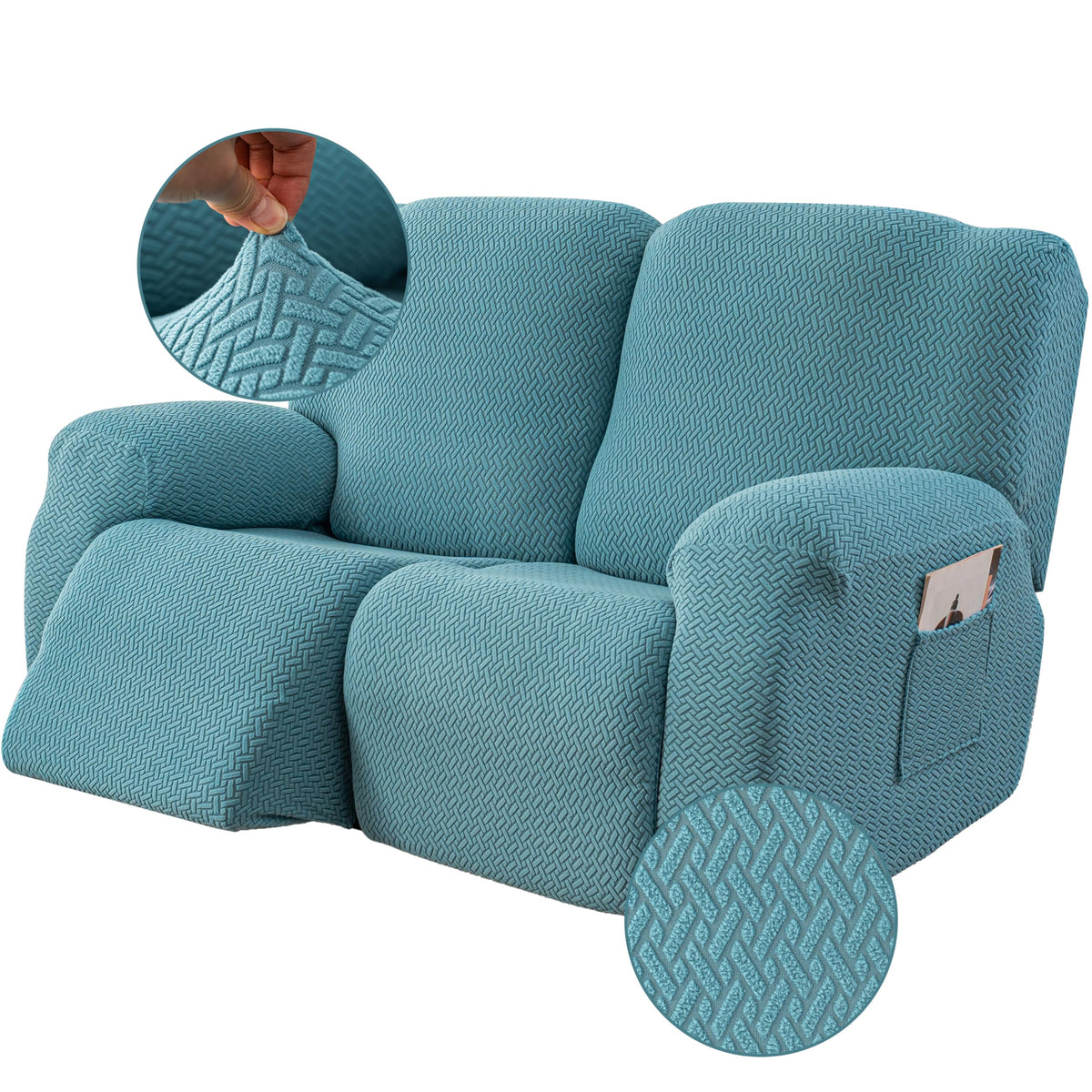 Genina Recliner Loveseat Covers with Console,2 Seater,Beige